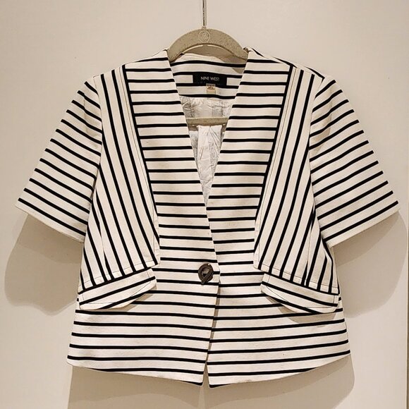 Nine West Striped Short Sleeve Blazer - Picture 1 of 6